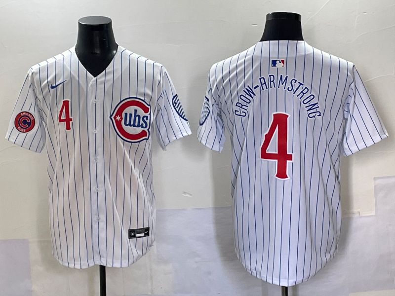 Men 2025 Chicago Cubs #4 Crow-Armstrong White Stripe Fashion Nike MLB Jersey style 7032->chicago cubs->MLB Jersey